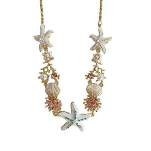 Fashion Marine Starfish Pendant Necklace Shell Pearls Bracelet Alloy Texture Suitable for Women Beach Outfits
