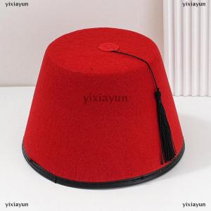 [COD] yixiayun Tarboosh Fez Hat For Men Universal Red Moroccan Hat Ottoman Round Hat Breathable Turkish Tassels Cap Role Play Headwear