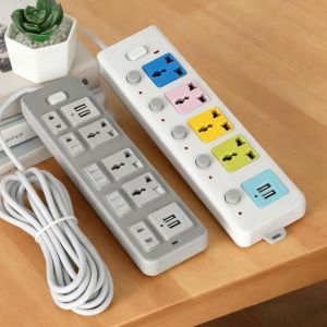 NALANILI Plastic Universal Power Strip USB Charging Independent Switch Multi Outlet Strip Wide Spacing Extension Socket Home Office