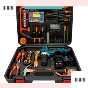 {SG} 117PCS Multifunctional Tools Set Electric Household 12V Cordless Power Drill Kits Toolbox with 1 Charge + 2 Battery