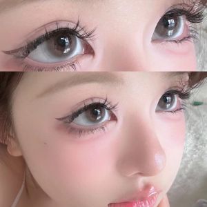 Fashion glasses Half-year natural brown large diameter 赠镜盒+2片】绿色眼镜混血显色 眼镜学生党14.0mm小直径年抛正品专营店