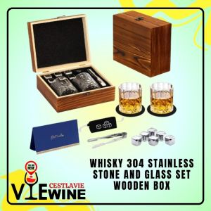 VIEwine Whisky 304 Stainless Stone And Glass Set Wooden Box