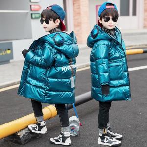 EsHi Boys Parker Winter Cotton Down Jacket Big Childrens Winter Glasses Jacket Coat Mid-Length Handsome Kids Bright Leather Clothing
