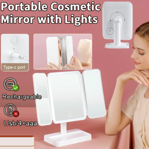 Portable Cosmetic Mirror With Lights Cermin Bedroom Desktop Cosmetics Mirror Fill Light Rechargeable Makeup Mirror