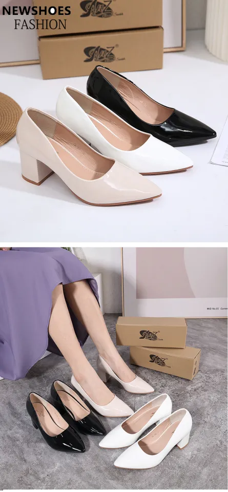 2 inch classic glossy leather pointed toe heels for women school