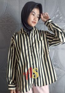 Kemeja Stripy Wanita Lengan Panjang Motif Garis Salur matt Katun Micro premium LD 100.