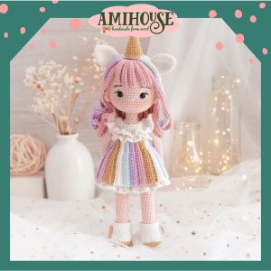 Búp bê len Sofia dễ thương – Búp bê móc tay handmade 100% cotton an toàn cho bé – Gấu bông len mềm mại – Ami House