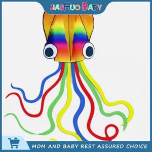 JiaShuo Baby Toy 1ชุดว่าวซอฟท์ขนาดยักษ์สำหรับผู้ใหญ่ ว่าวปลาหมึก3D สีรุ้งขนาด4เมตรพร้อมยางเส้น100เมตร