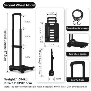 Industrial Shopping Cart - Charles X Foldable Hand Truck with Roller Wheels & Strap