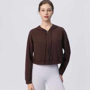 เสื้อฮู้ดกีฬาของผู้หญิงเสื้อพิลาทีสโยคะวิ่งกลางแจ้งเสื้อชุดออกกำลังกายแขนยาวผ้าฝ้ายหลวมกระชับสัดส่วน