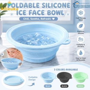 Allieuka Foldable Silicone Face Ice Bowl with Integrated 8 Cell Ice Tray Home Skincare Tool Reusable