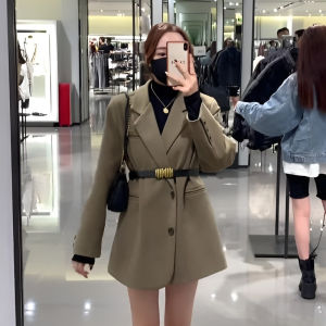 Jacket Thickened Cotton Luxury Windbreaker Metal Buckle Decoration Belt Model Winter Elegance Slim