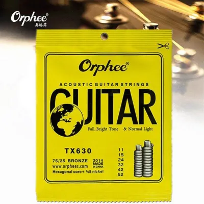 Orphee TX630 6pcs Acoustic Folk Guitar String Set (.011-.052) 75/25 Bronze Normal Light Tension