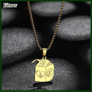 Fitow Personalized Trendy Stainless Steel Juice Box Necklace For Men Women Fashion Versatile Hip Hop Keychain Jewelry Accessories Gift