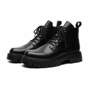 Side Zipper High Top British Style Martin Boots for Men Autumn Black Work Clothes Motorcycle High Rise Short Boots