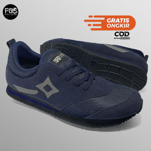 Sepatu kasual pria dewasa / Sneaker sporty 44 45 bertali bahan kanvas warna  abu biru navy FOS 135