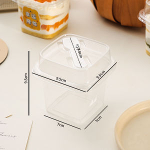 50Pcs Plastic Dessert Cups Clear Square Single Dessert Box Sealed Cake Storage Box for Muffins Cupcake Pudding Party