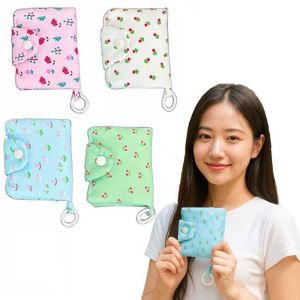 DINAH ลายดอกไม้ กระเป๋าเหรียญผ้าฝ้ายบุนวม ความจุขนาดใหญ่ ลูกเชอร์รี่ กระเป๋าเก็บผ้าขนาดเล็ก กระเป๋าหูฟัง กระเป๋าบรรจุเครื่องประดับ กระเป๋าลิปสติกแต่งหน้าขนาดเล็ก รายวัน