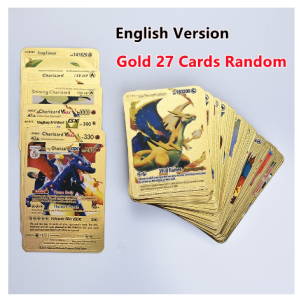 Kartu Pokemon Trading Card Emas Bahasa Inggris Charizard Pikachu Pelatih Permainan Kartu Koleksi 18-27-54 Pcs Logam