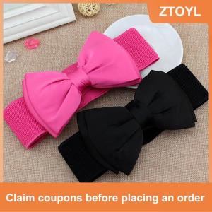 【ZTOYL】 New Women Bowknot Cummerbunds Elastic Bow Wide Stretch Bukle Waistband Belt Fashion Girl Dress Accessories Waist Belts
