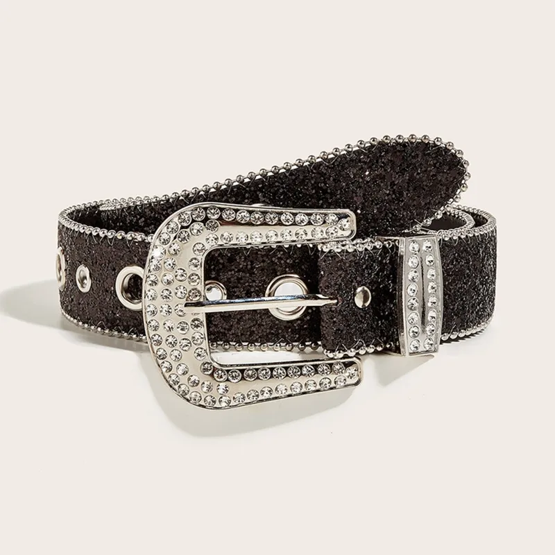 Goth Rhinestone Belts Women PU Leather Strap Rhinestone Belts