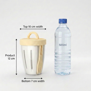 AMKado Fruit Salad Buah Storage Cup Pemegang Lids Fork Drain Baskets Leakproof Food Containers Colander Cawan Tapis 便携水果杯
