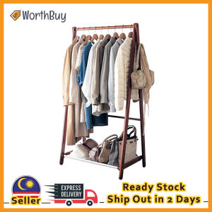 Worthbuy Foldable Solid Wood Clothes Hanging Rack with Bottom Storage Saves Space Clothes Rack