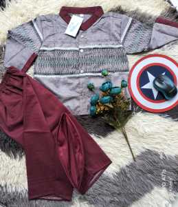 Baju koko anak laki laki motif songket RANDOME lengan panjang katun toyobo 1th-15th bonus peci