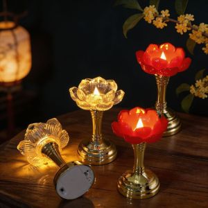 MODERNLUX Long-lasting Lotus LED Lamp Flameless Elegant Temple Decoration Lamp Holy Safety LED Candle Lamp Prayer
