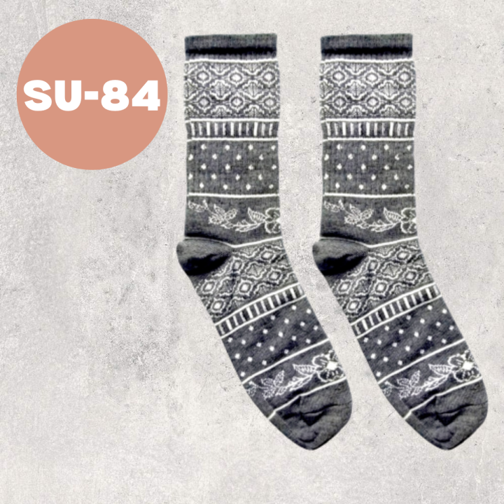 Grey White Tribal Pattern Socks, Vintage Ethnic Pattern Socks, Casual ...