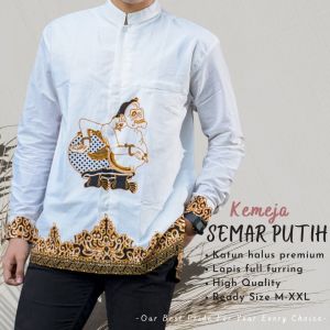 Kemeja Batik Pria Dewasa Lengan Panjang Semar Putih Eksklusif Bahan Katun Sanforis ALETHEA