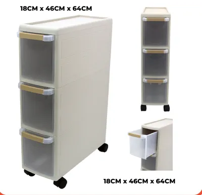 MODECO Slim Rolling Household Cabinet | Space Saver Funiture | Organisation Furniture | 3/4 Tier 18cm x 46cm x 64cm / 47cmDx18cmWx84.5cmH