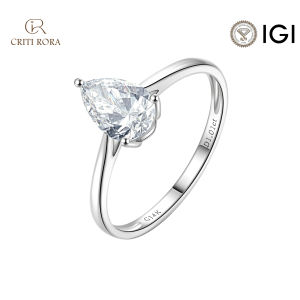 1-3 กะรัต แหวนเพชร (LAB-Grown Diamond Ring) “เพชรปลูก คือ เพชรแท้”,แหวนเพชรเดี่ยวตัดรูปหินน้ำตก (มีใบรับรอง IGI),สี D-E ความใส VS1-VS2。ทำจากทองขาว 14K,สีขาวเงาโอชิผสมเพชรส่องแสง,สื่อ“รักละเอียดอ่อนและโชคดี”-CRITI RORA