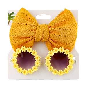 【COD&Local】Children Glasses Headband Set Sunflower Decor Anti-UV Sunglasses Matching Elastic Hollow Bow Hair Band Clothing Accessory