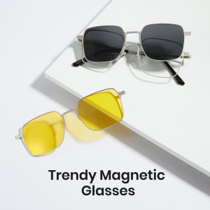 Cyxus Magnetic Polarized Sunglasses Yellow Lense Magnetic Portable Sunglasses Set Multifunctional Interchangeable Shades One Frame Two Lenses Outdoor Travel Driving  P1212