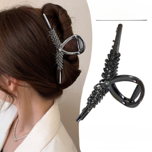 กิ๊บหนีบผมรูปข้าวสาลี กิ๊บติดผมโลหะหูข้าวสาลีสีดำสำหรับผู้หญิงที่หนีบผมปากปลาฉลามเด็กผู้หญิงผ้าโพกศีรษะอุปกรณ์ผมปิ่น