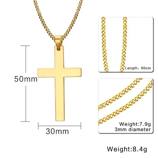 Simple Cross Necklace Pendant For Men Boy Black Gold Silver Color