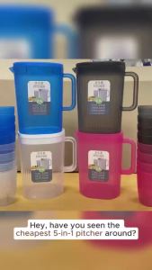 Large Capacity 5-in-1 Pitcher with 4 Cups - Upgraded 2000ML Fiberglass Jug - Drinkware