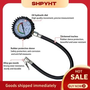 SHPYHT Đa chức năng giám sát áp suất lốp xe máy đo áp suất lốp xe hơi Máy nén khí quay số đo Inflator công cụ bơm