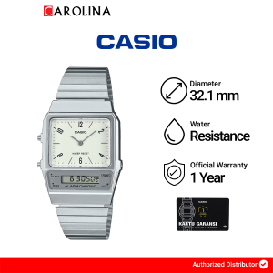 Jam Tangan Wanita Casio AQ-800E-7A2 Vintage White Dial Silver Stainless Steel Band