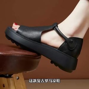 [Free Shipping] WomenS Soft Leather Fish-Mouth Sandals Retro Roman Style 2026 Summer New Collection Soft-Soled Casual Hollow-Out Shoes