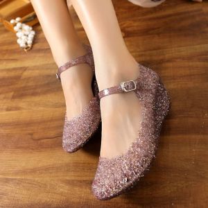 Ielgy Giày sandal pha lê nữ mùa hè thời trang cutout đế xuồng chống trượt đi biển thường ngày
