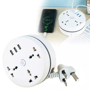 5.9 FT Extension Cord UK Plug Retractable Power Strip with 3 USB Ports Long Extension Cord with Multiple outlets for Home Office Indoor Living Room Travel