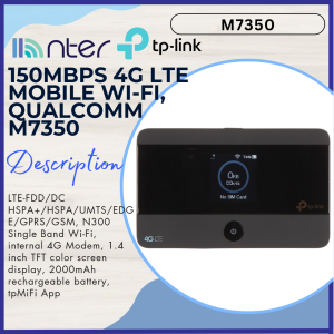 TP-LINK Tplink M7350 4G LTE Mobile Wifi 2.4GHz 150Mbps 2000mAh Speed Support 10 Device Micro SD Card Slot Black M7350