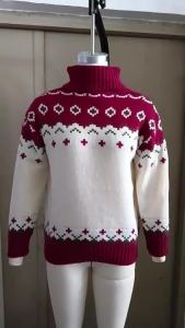 ซูเวอร์ถักคอเต่าแขนยาวหลวมลายแจ็คการ์ดสำหรับผู้หญิง