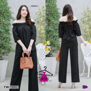 [ส่งไว!] M19993  Linen Off-The-Shoulder Set เซตเสื้อเปิดไหล่ทรงปล่อย แต่งขอบยางยืด สาวไหล่กว้างก้อใส่ได้สบายจ้า จับคู่กับกางเกงขายาว