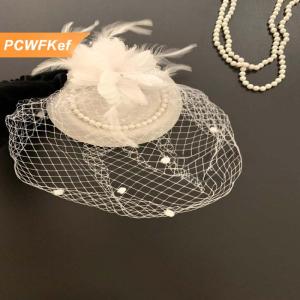 【PCWFKef】 Fascinators Mũ Phụ Nữ Lưới Mạng Che Mặt Lông Với Tóc Clip Nhỏ Top Hat Đám Cưới Cô Dâu Cocktail Mũ Nón