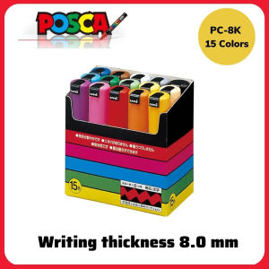 Mitsubishi Uni Posca Paint Marker Pens Set PC-1M PC-3M PC-5M 6/7/8/15 POP Poster Colour Water-Based Pigment Ink with Original Vinyl Pen Case Made in Japan
