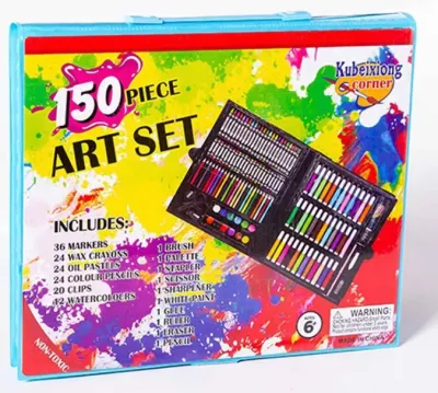 150สี พาเลทชุดระบายสี เซ็ทระบายสี 150 ชิ้น สีน้ำ สีเทียน ดินสอ ยางลบ ไม้บรรทัด สีช็อก เด็ก