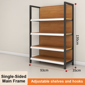 Nearra Metal Shelf 4 Layers Display Shelves Supermarket Sturdy Wood Board Organizer Rack Bearing 700KG